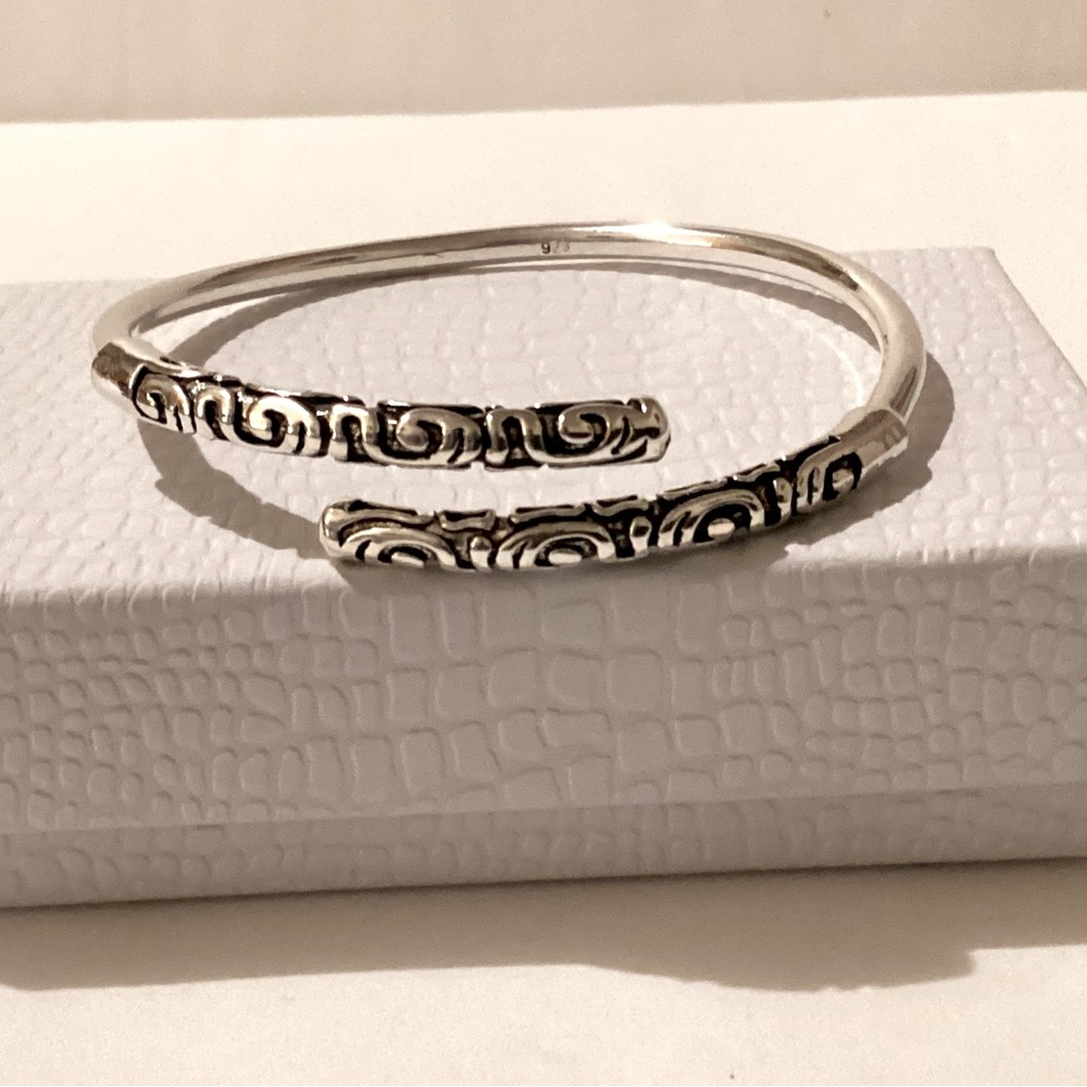 Vintage Embossed Solid Sterling Silver Adjustable… - image 2